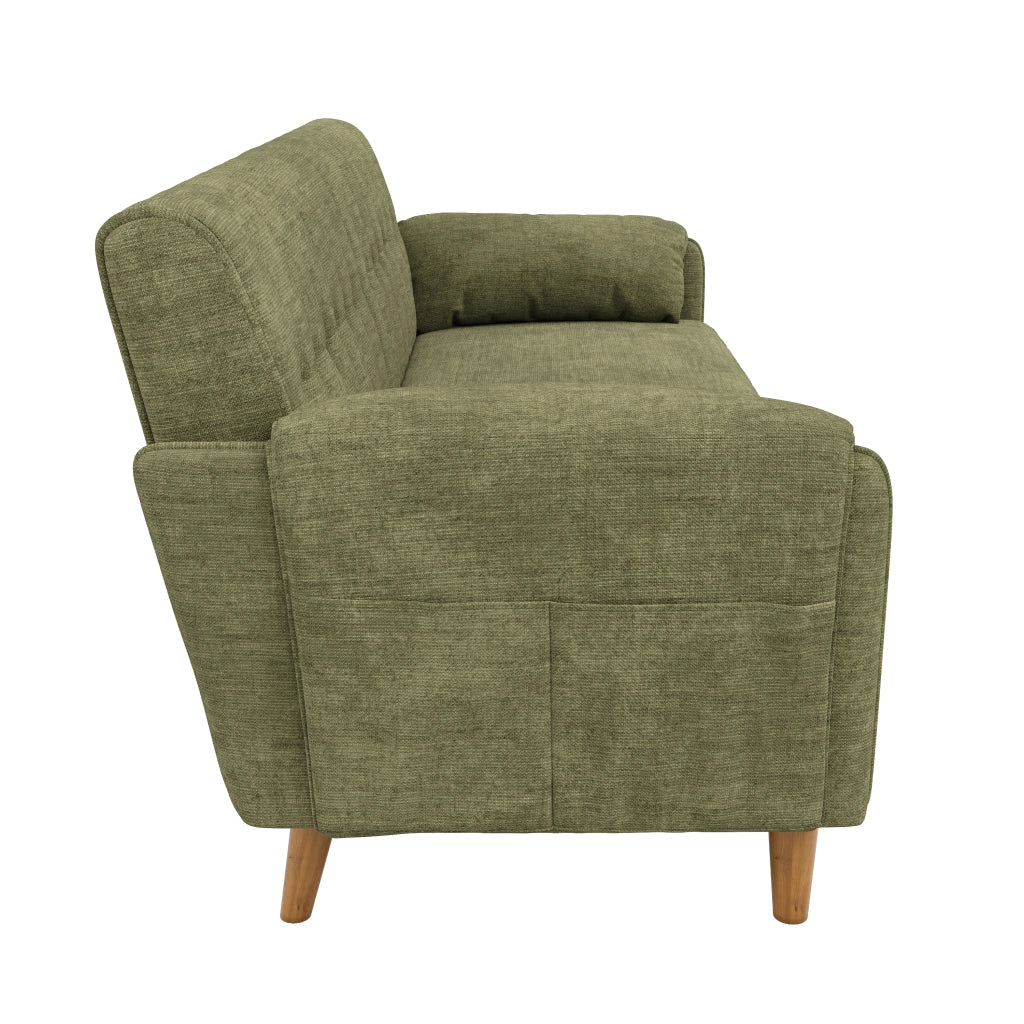 Divano a 2 posti in chenille con cuscino seduta spesso, schienale trapuntato, tasche laterali e cuscini bracciolo, verde