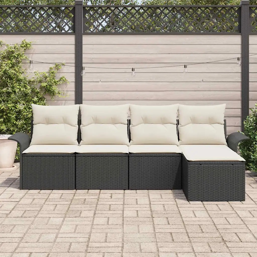 Divano da esterno con cuscino 5 pcs Nero polyrattan