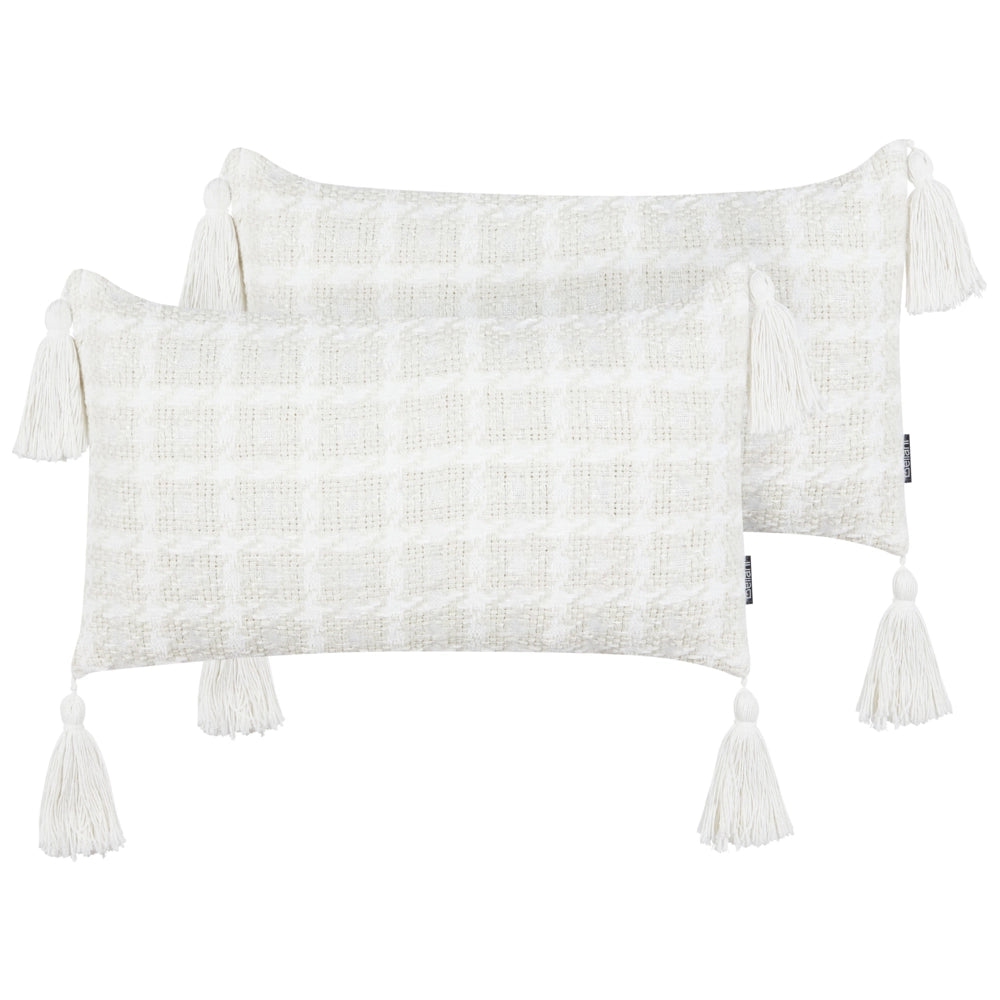 Set di 2 cuscini decorativi in tessuto beige 30 x 60 cm con motivo a scacchiera
