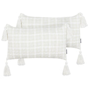 Set di 2 cuscini decorativi in tessuto beige 30 x 60 cm con motivo a scacchiera