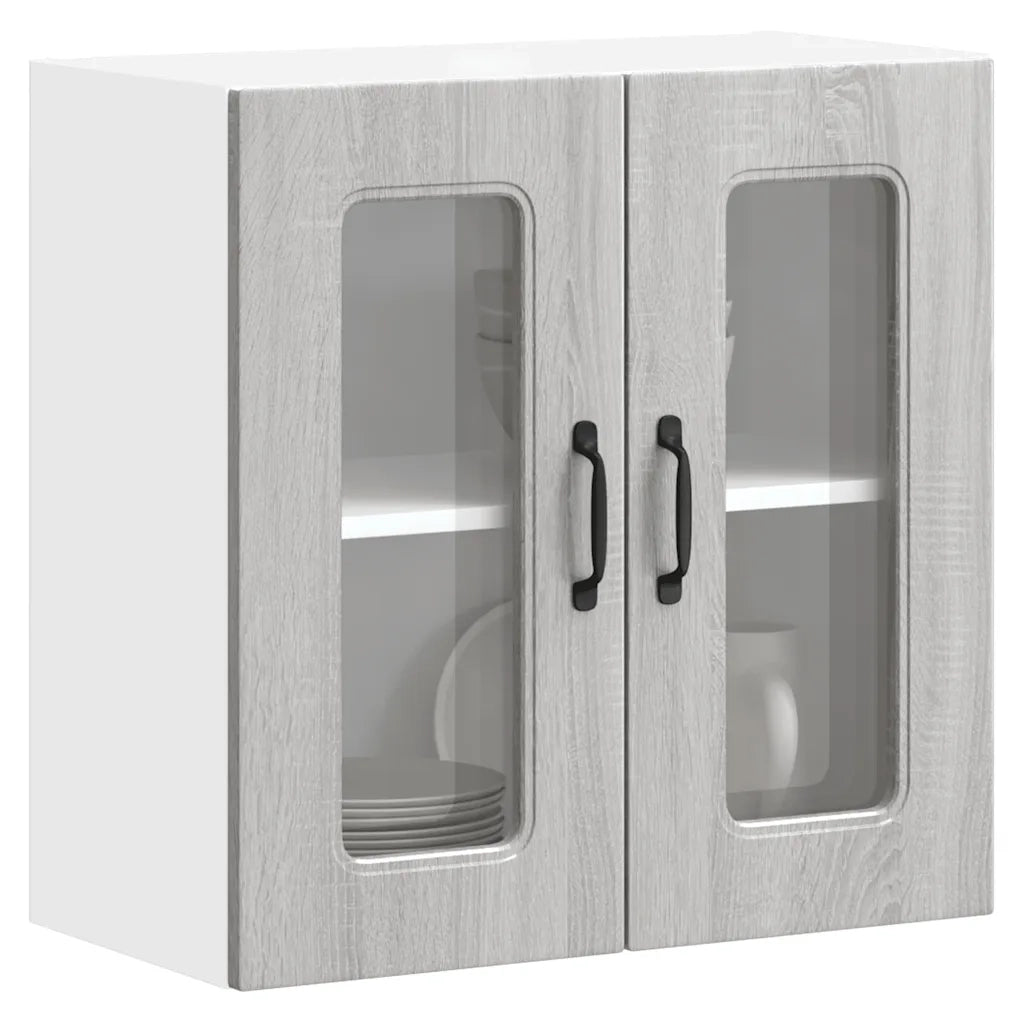 Pensile da Cucina con Porta in Vetro Kalmar Grigio Sonoma