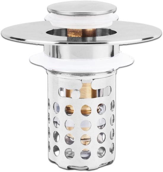 Stopper per vasca da bagno in acciaio inossidabile - Blocco pop-up - Filtro anti-accumulo - Set di reti rimovibili - Dispositivo di chiusura universale per scarico - Incluso 3 set di guarnizioni - Stopper per scarico