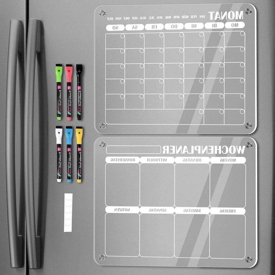 Calendario magnetico per frigorifero - Pianificatore settimanale e mensile - Tabella magnetica lavabile - Pianificatore familiare - Tabella di pianificazione - Pianificatore di casa - Elenco delle cose da fare - Memobord - Set di 2