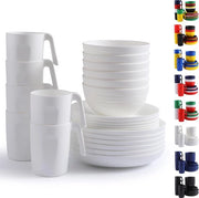 Set di tavola in plastica 24pz per 6 - set di piatti e tazze riciclabili - set di piatti a portata inclusi piatti da pranzo, piatti da dessert, tazze per cereali, bicchieri per casa, giardino, picnic, campeggio