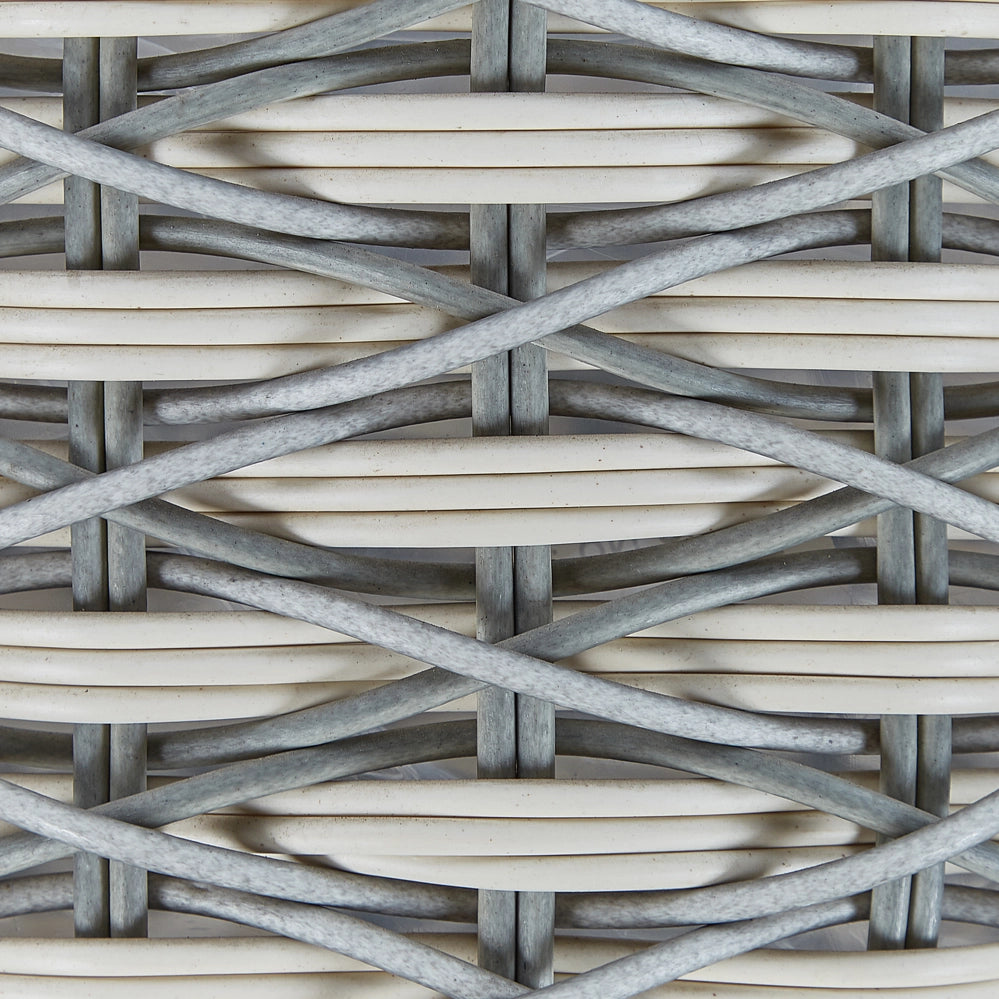 Set di 3 cesti per piante da esterno fioriere rivestite in rattan sintetico grigio e bianco
