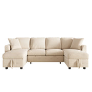 Divano angolare convertibile - con funzione letto e contenitore - in chenille beige