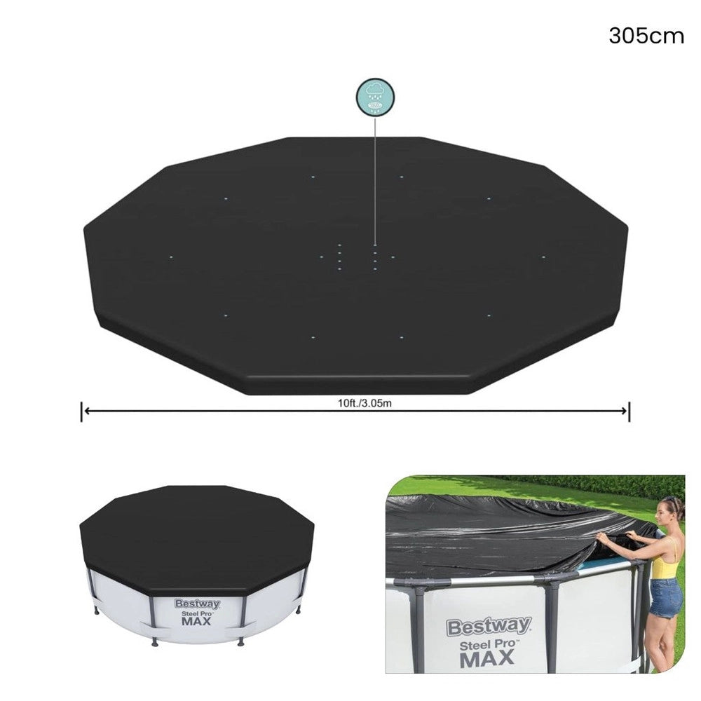 Trade Shop - Telone Copertura Per Piscine Fuori Terra In Pvc ø 305 Cm Nero Con Telaio Rotondo 58036 -
