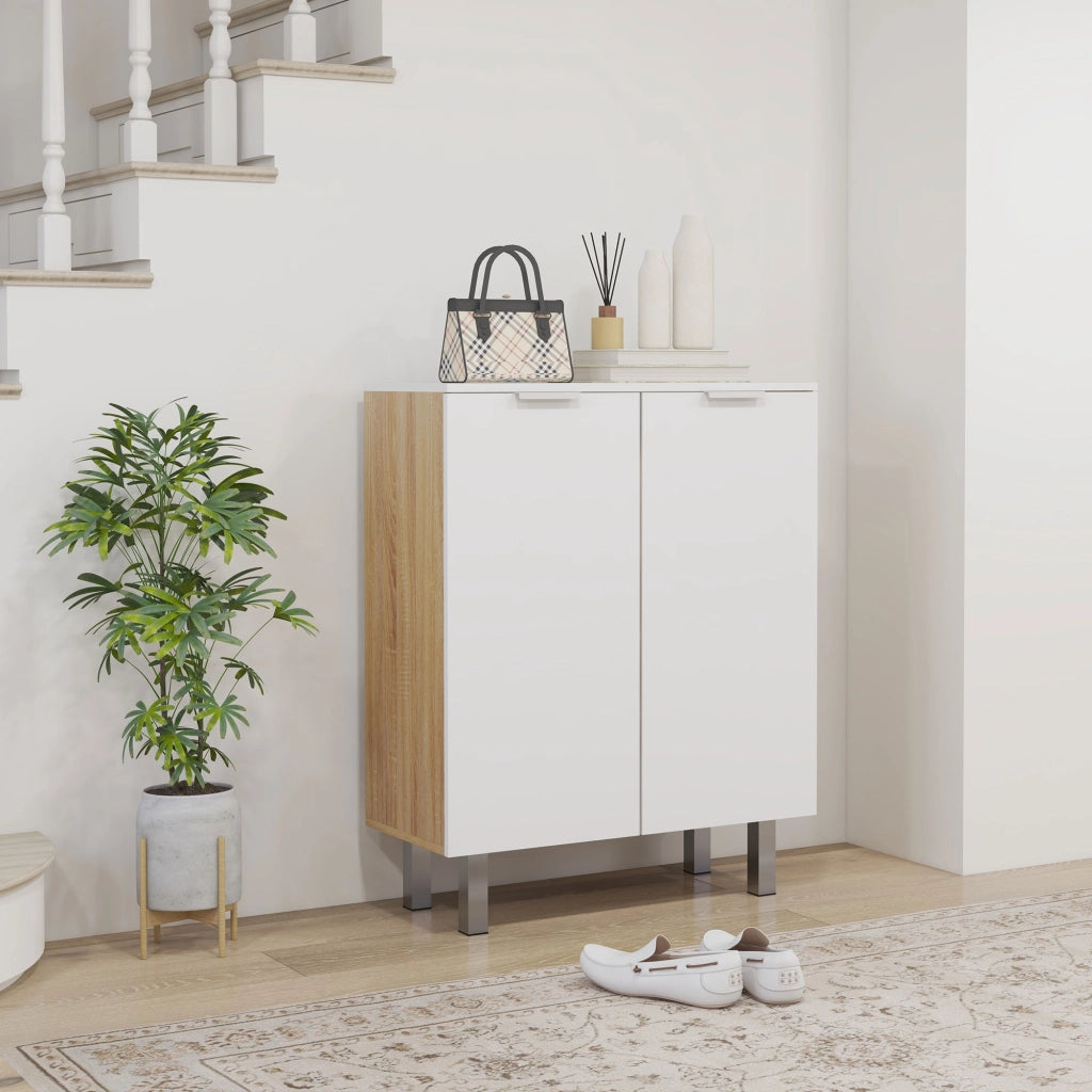 Scarpiera Moderna per 15-20 Paia di Scarpe, 5 Ripiani e Chiusura Ammortizzata, Bianco Lucido
