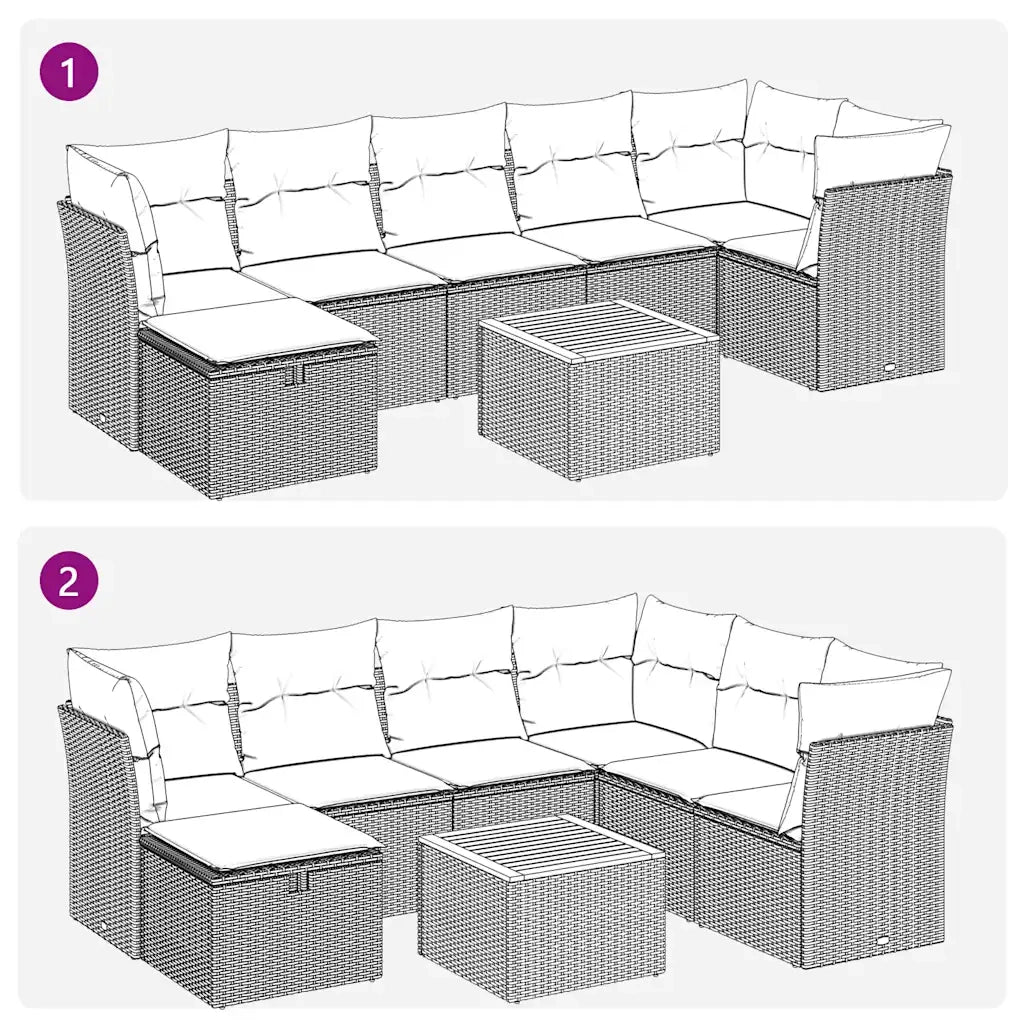 Set Divano da Giardino 8 pz con Cuscini Beige in Polyrattan 3325769