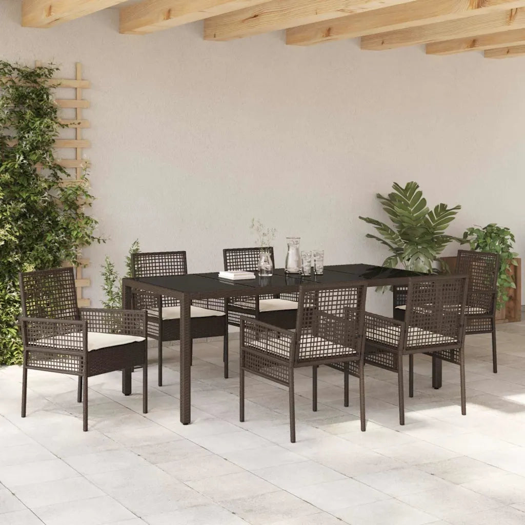 vidaXL Set da Pranzo per Giardino 7 pcs Marrone Poly Rattan