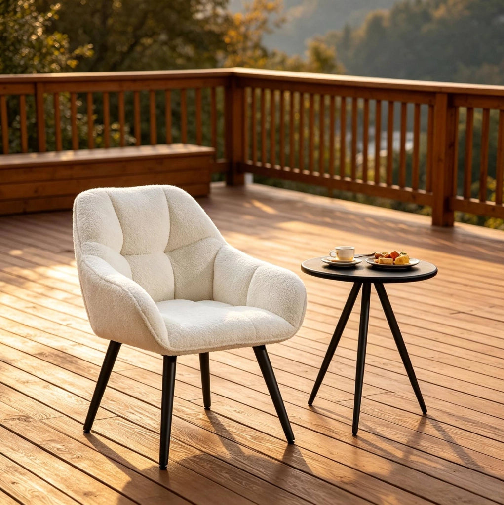 Poltrona Relax in Tessuto Bouclé Crema con Braccioli e Gambe in Metallo