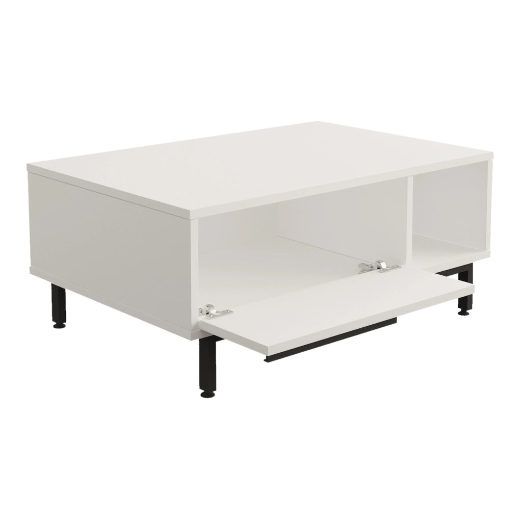 Tavolino Majaajoå da Salotto con Scomparto Chiuso e Aperto - Bianco [en.casa]