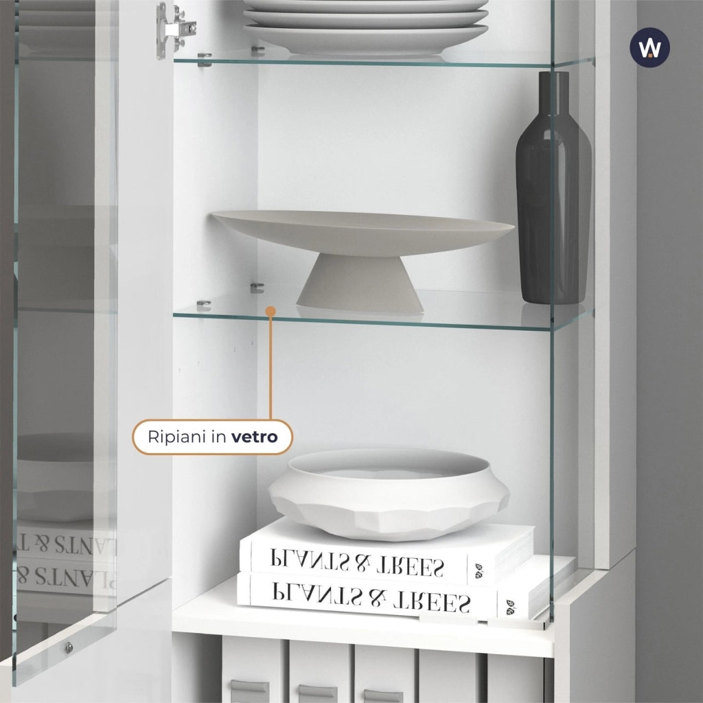 WHOUS Vetrinetta espositiva Egypt con 1 anta e 5 ripiani bianco lucido 45x34x190 cm