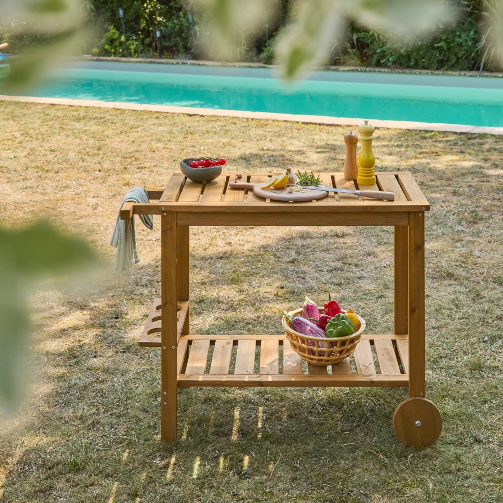 Carrello da cucina da esterno in legno di abete, 95cm, marrone