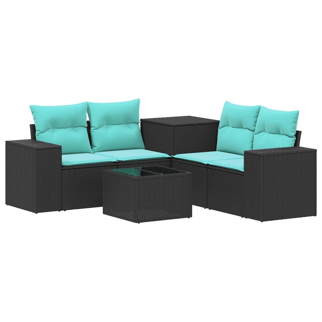 Set di divani 6 pz Nero e Blu Rattan sintetico e Acciaio 3447555