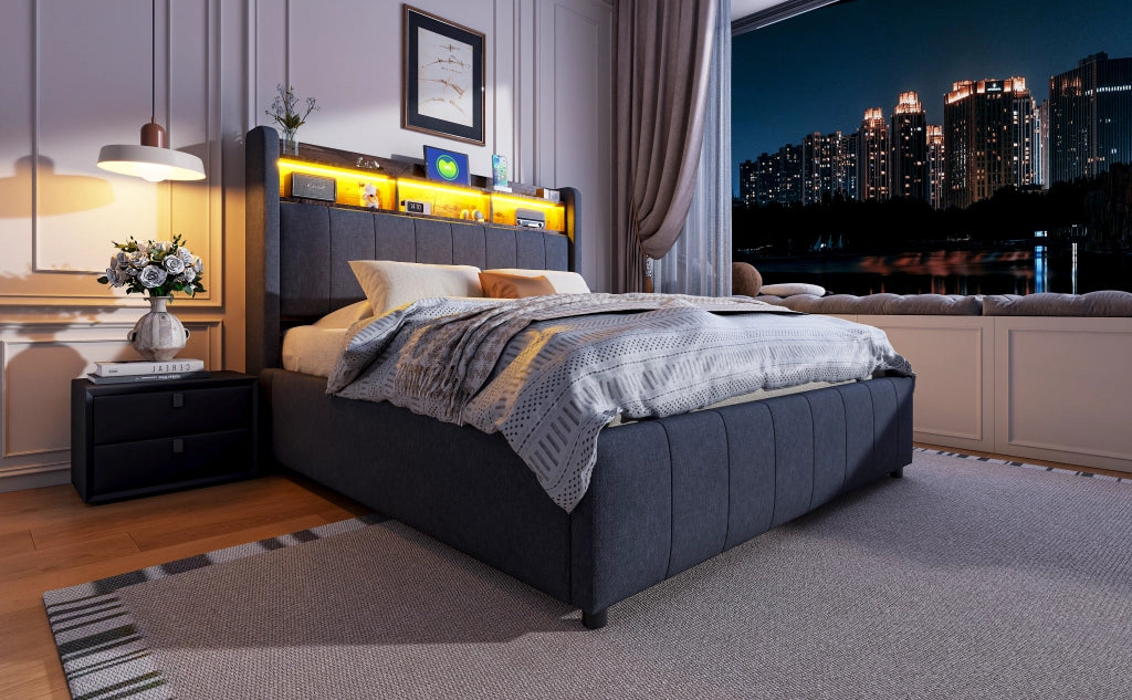 letto imbottito lino grigio 140 x 200 cm