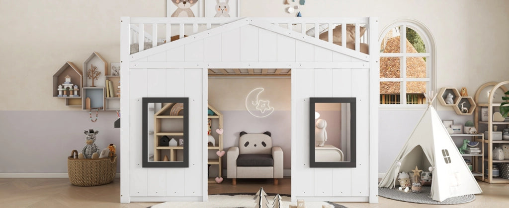 letto a castello legno massello+mdf bianco 90x200 cm