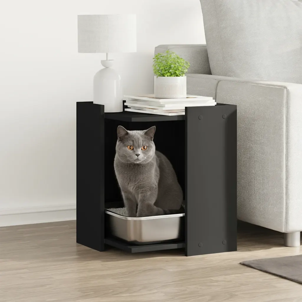 Recinto per Lettiera per Gatti Nero 60x40x40 cm in Truciolato 857743