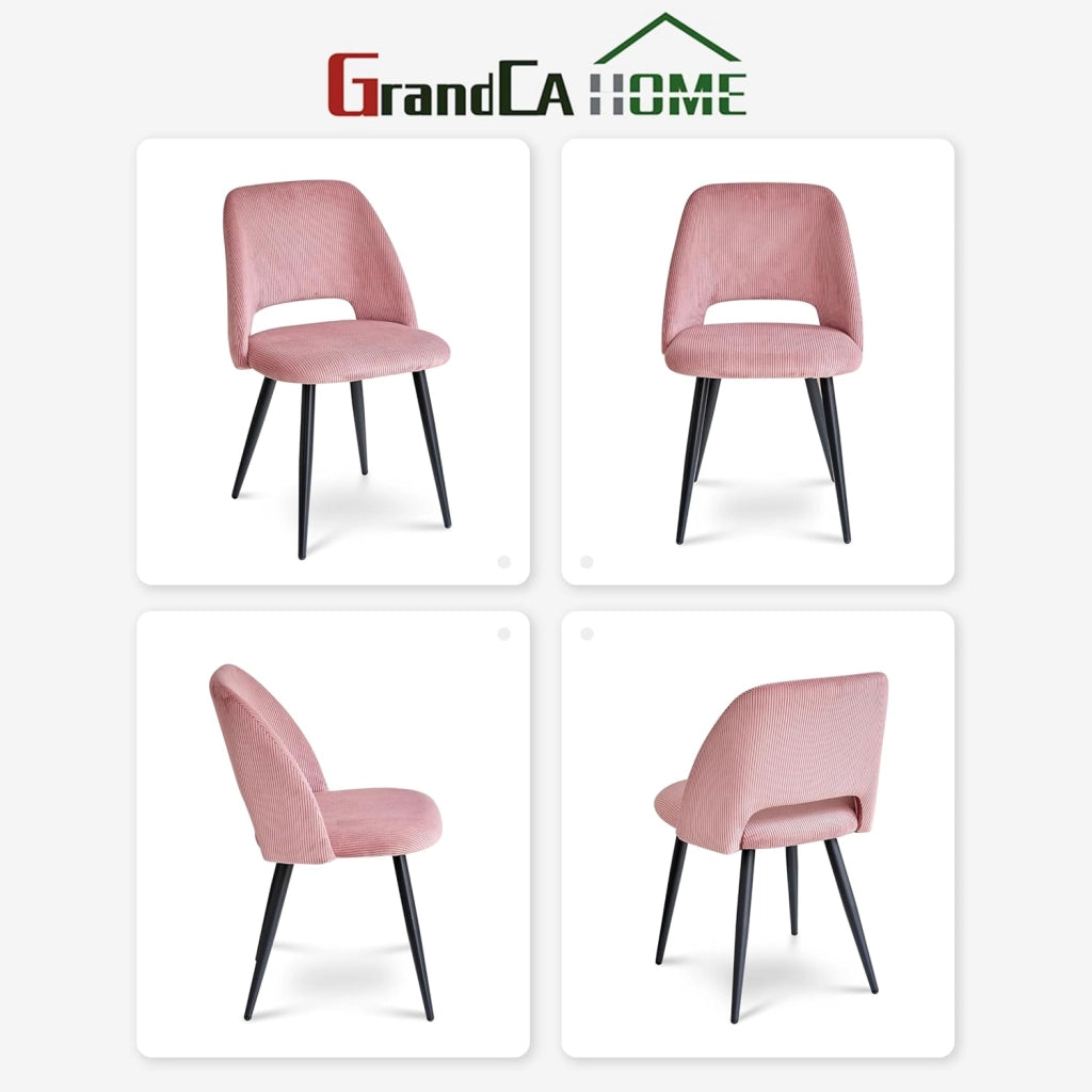 GrandCA HOME Set Tavolo e Sedie da Pranzo,Tavolo Rotondo Moderno da 100 Cm,4 Sedia da Pranzo In Velluto a Coste Traforato,adatto Per Cucina, Soggiorno, Caffetteria(Travertino Giallo + Mix B)