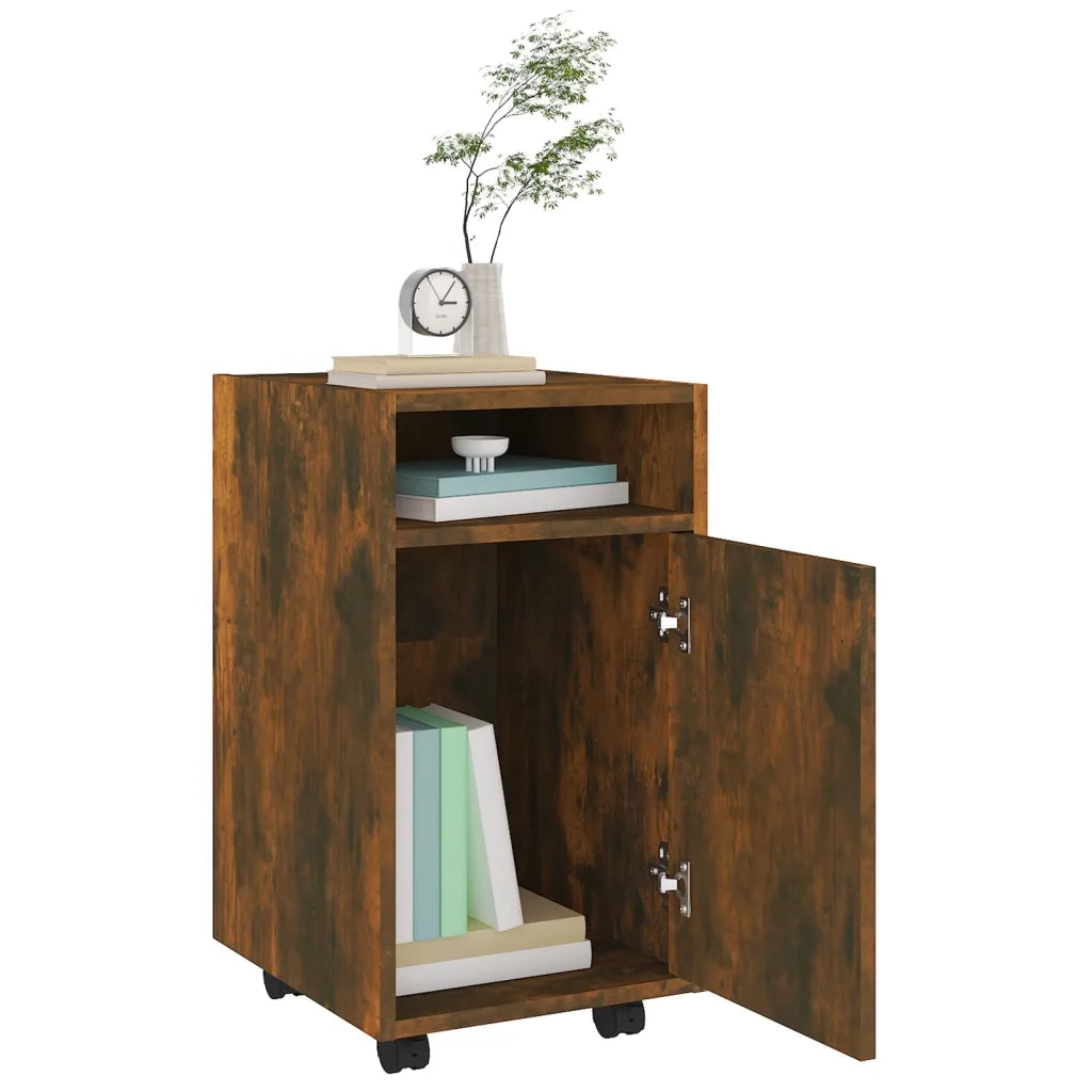 Mobiletto con Ruote Rovere Fumo 33x38x60 cm Legno Multistrato 815852