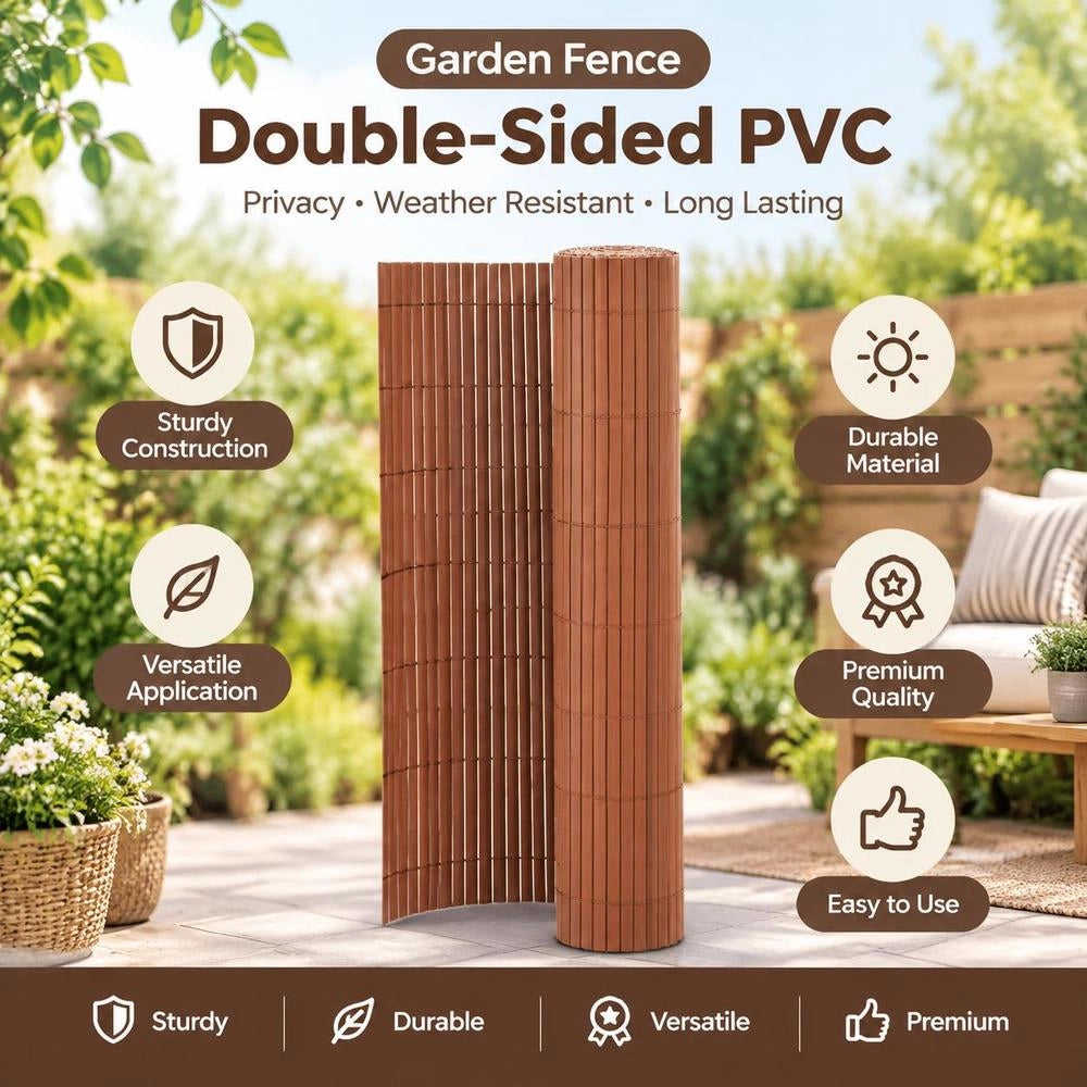 Double-sided PVC Garden Fence, 90 X 300 Cm, Brown