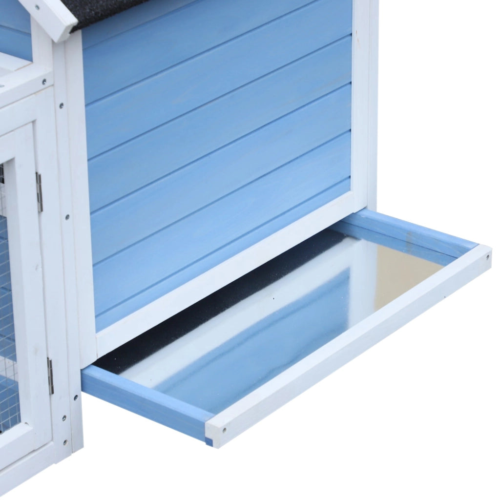 Pollaio per Galline con Corsa Vassoio di Nidificazione Rimovibile in Legno Bianco e Blu 180x90.1x78.6 cm