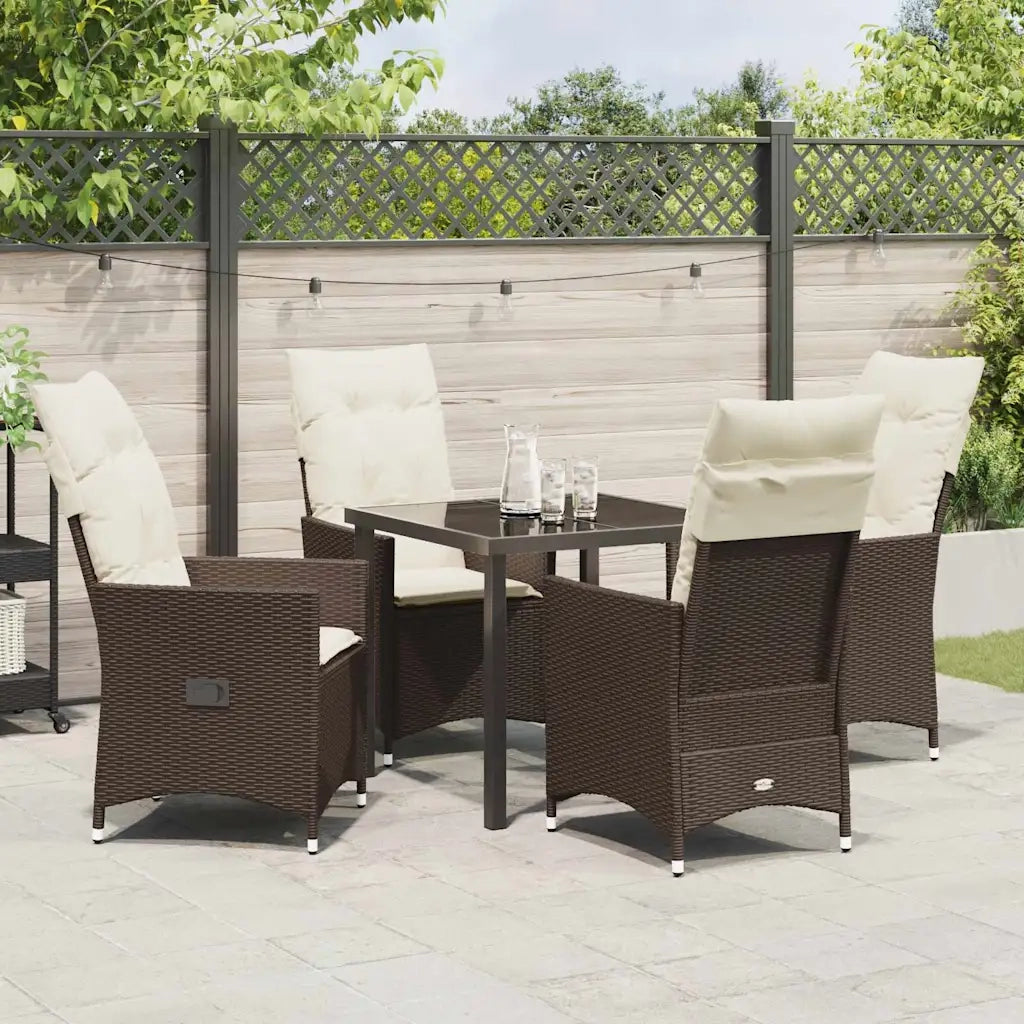 Set da Pranzo per Giardino con cuscino 5 pcs Marrone polyrattan