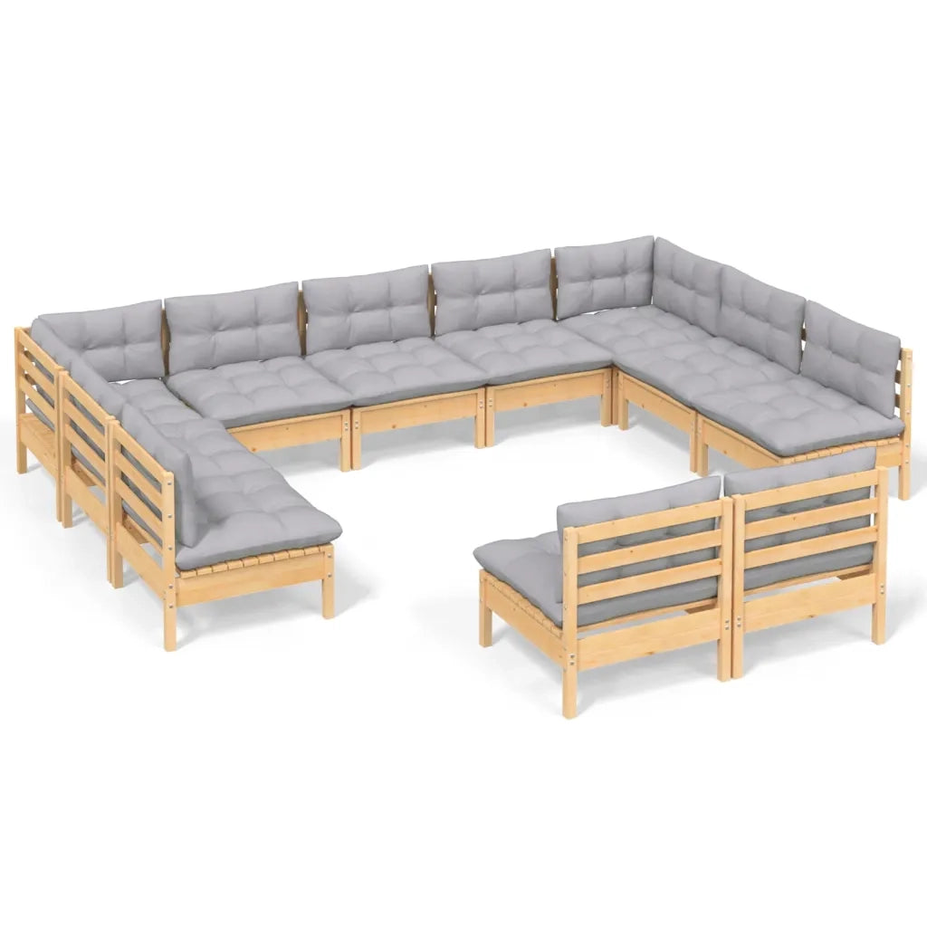 Set Divani da Giardino 11 pz con Cuscini Grigi Massello di Pino 3097210