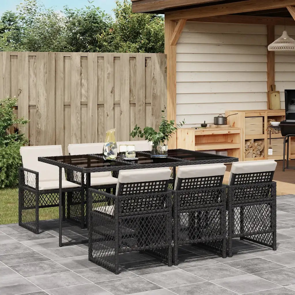 vidaXL Set da Pranzo da Giardino 7 pz Nero con Cuscini in Polyrattan