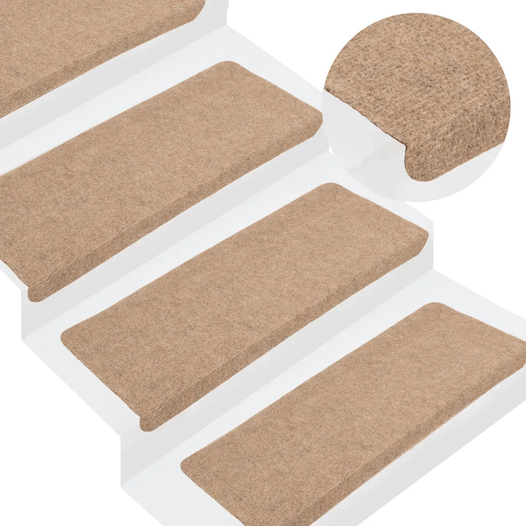 Tappetini Autoadesivi per Scale 15 pz | Gradini per Scale 65x24,5x3,5 cm Beige
