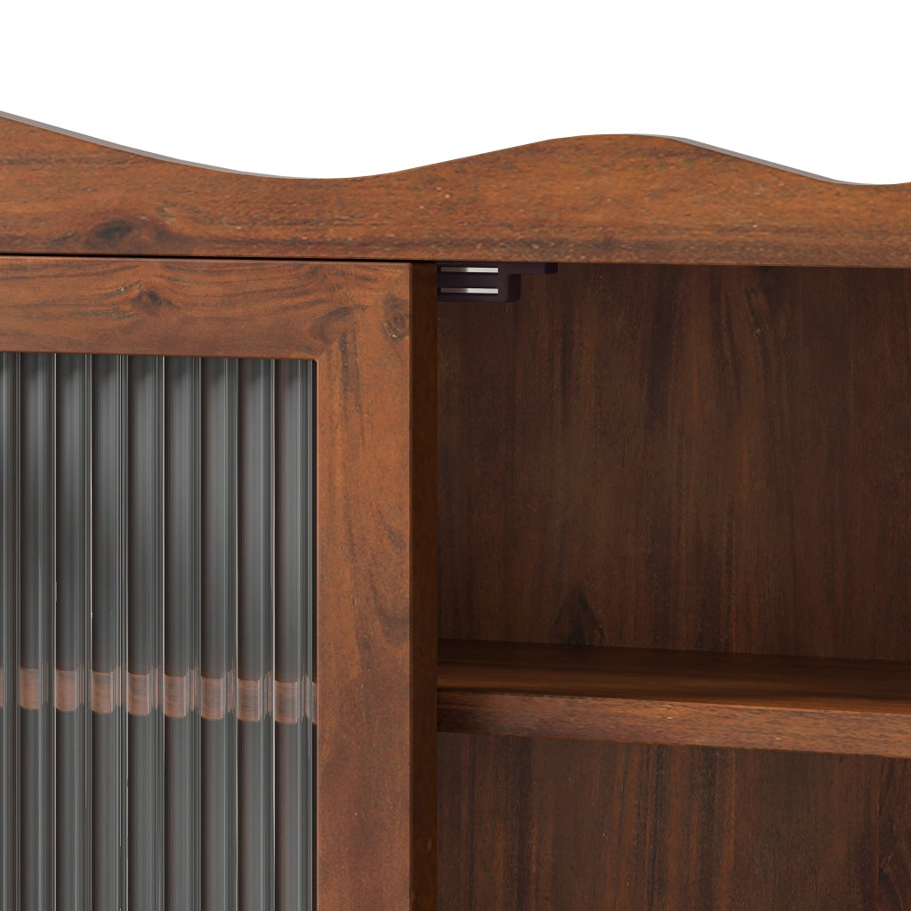 Pensile da Parete con 4 Ante e Ripiani Rimovibili; con Barra Porta Ganci; Stile Retrò; in Legno Massello e Vetro; 100×20×80 cm; Marrone