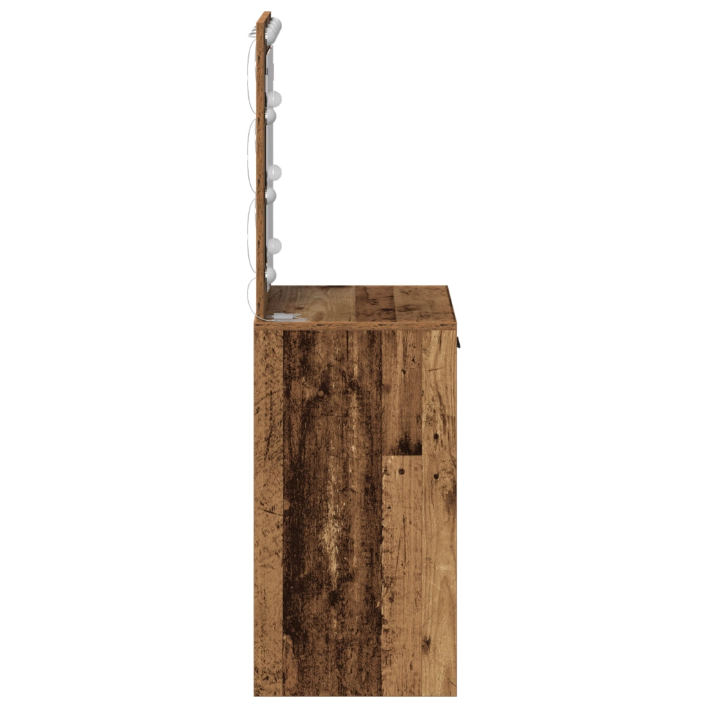 Tavolo da Trucco con Luci LED Legno Antico 50x41x135 cm