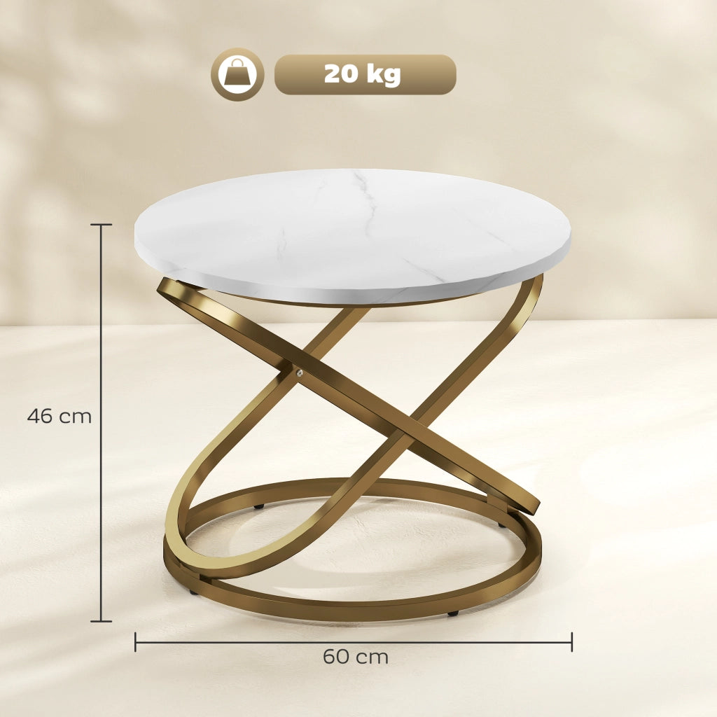 Tavolino da caff¨¨ rotondo in metallo con piano effetto marmo ¨C zephmum ¨C Dor¨¦, ?60x46 cm
