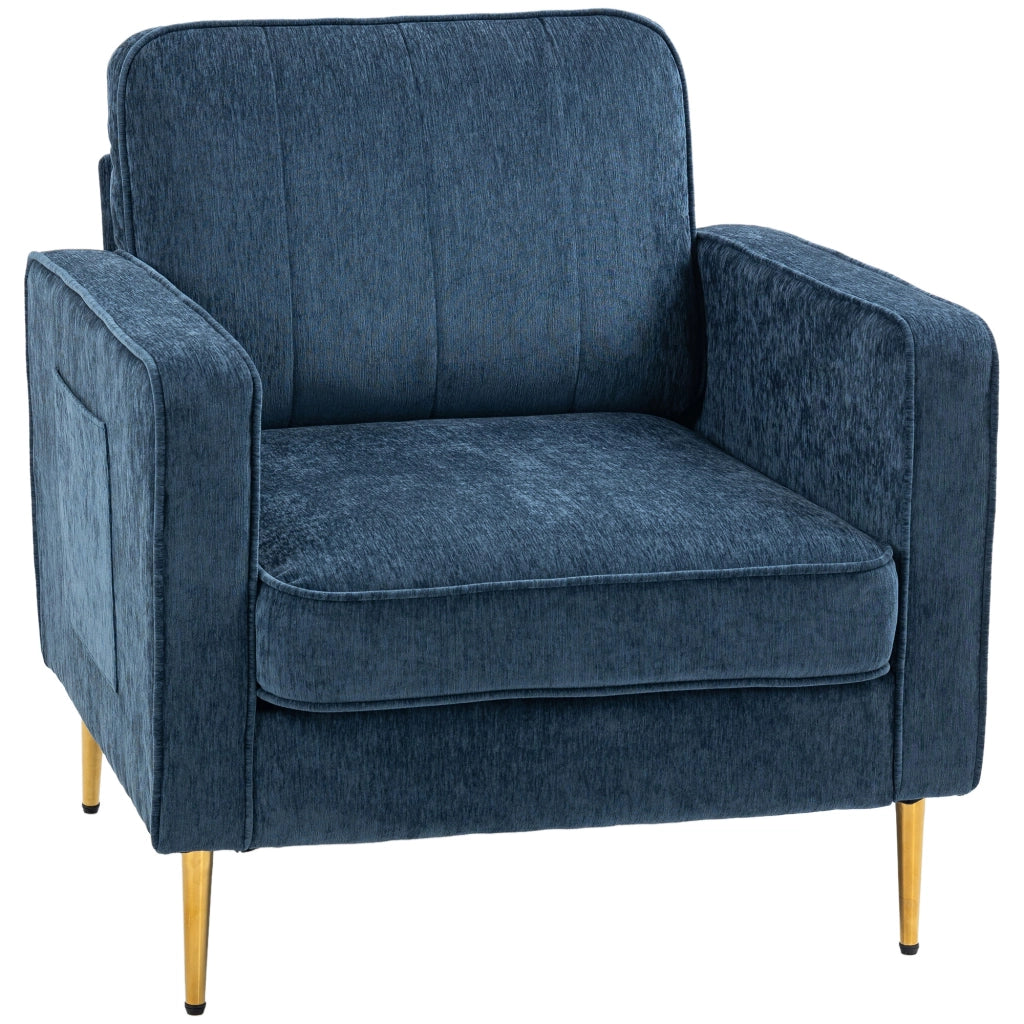 Poltrona in tessuto con gambe in metallo dorato ¨C Xylo ¨C blu con tasche laterali