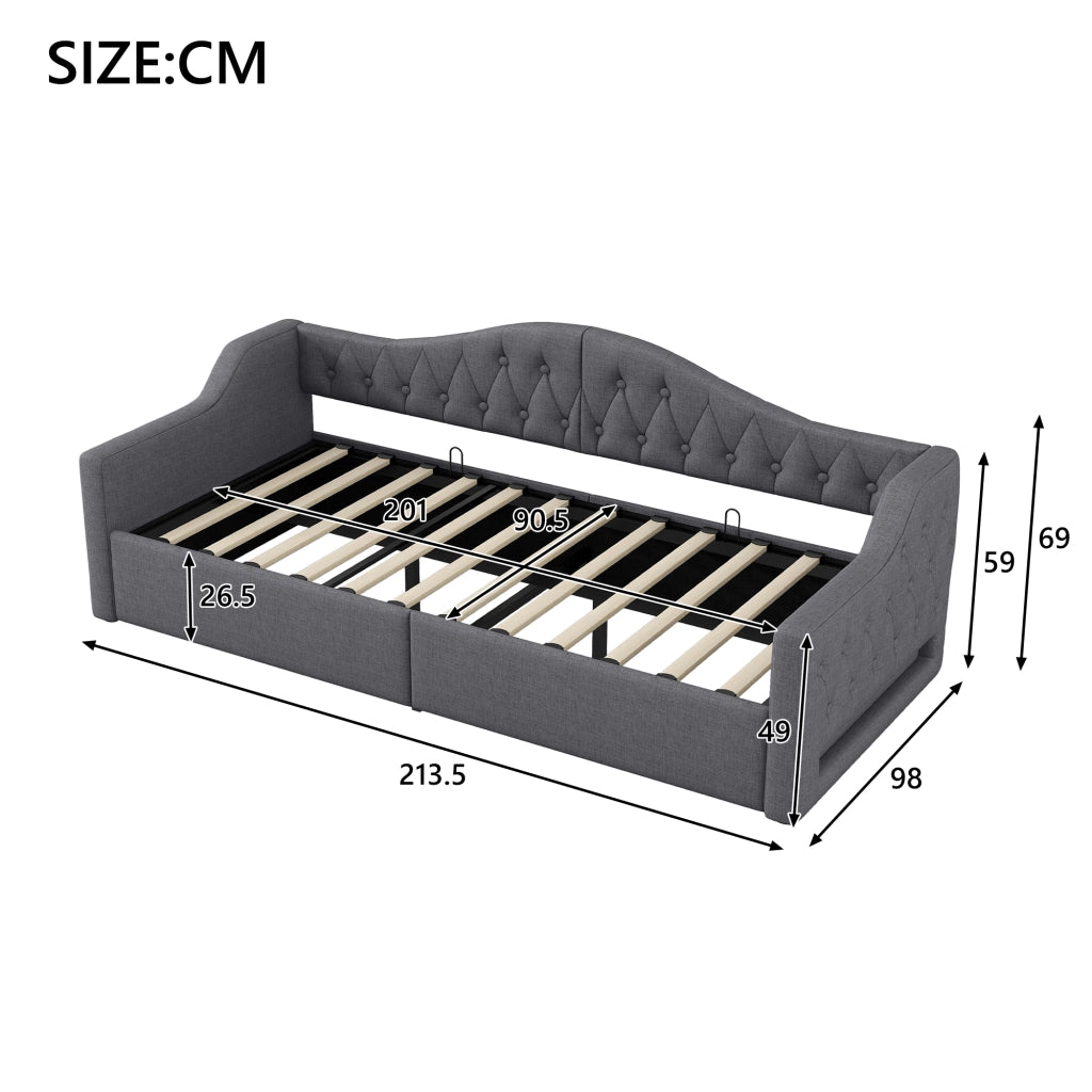 Letto a Divanetto 90x200 cm; Contenitore; LED; in MDF e Compensato; Grigio
