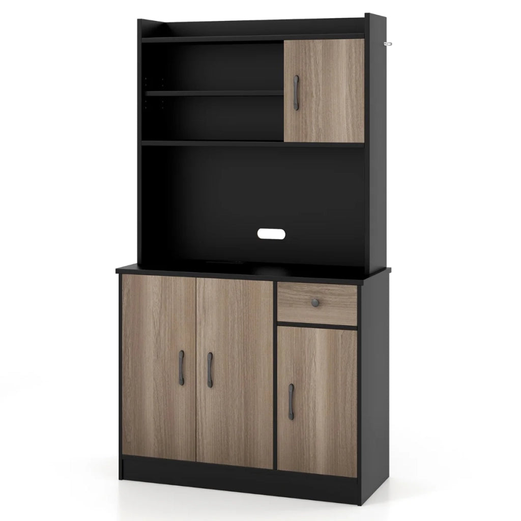 Mobile da cucina moderno 100 x 40 x 180 cm con 9 ripiani regolabili ampio spazio di archiviazione stile contemporaneo in legno di noce nero 20_0010226
