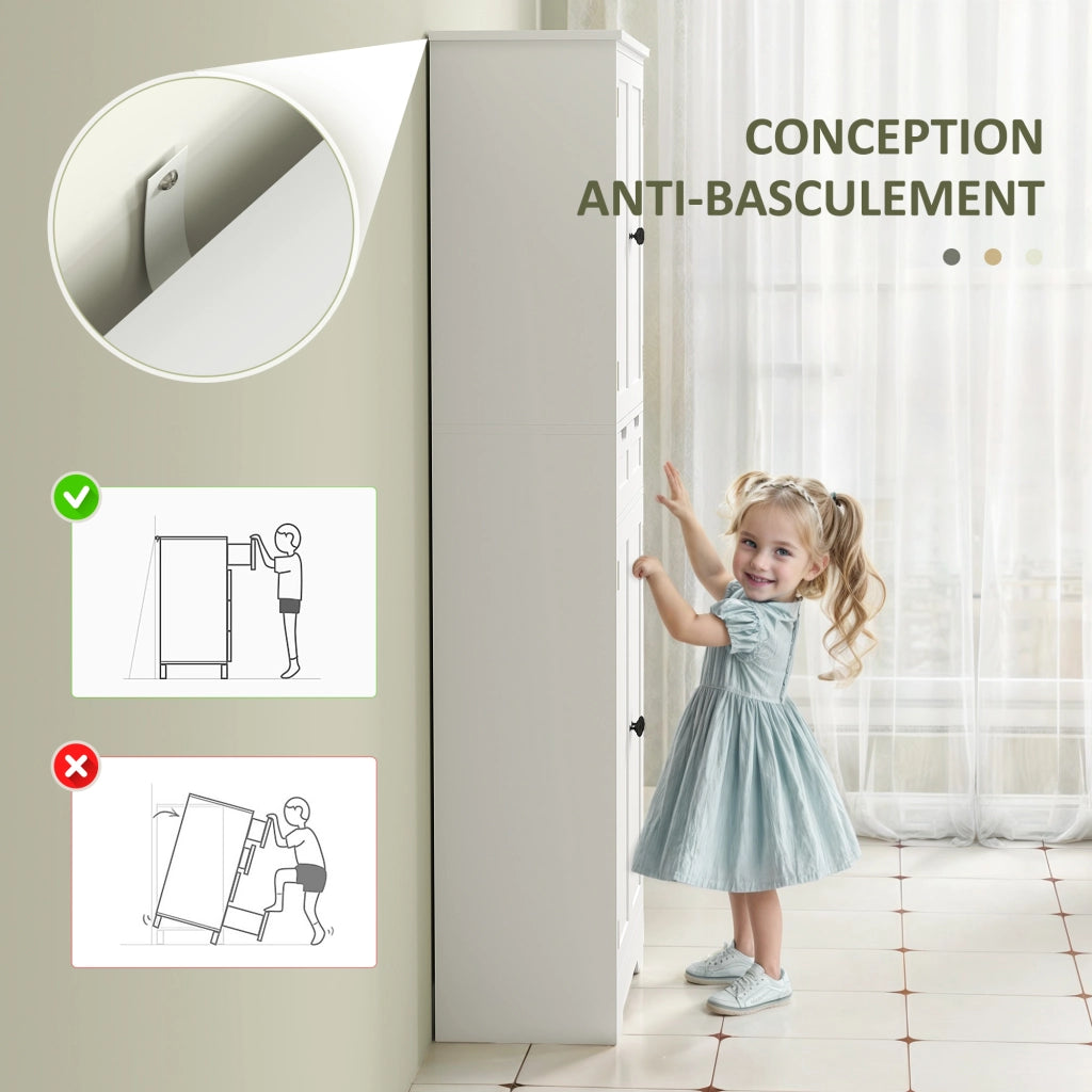 Mobile da bagno con cassetto, ante e ripiano regolabile ¨C Zephmum ¨C Bianco 60x30x160 cm