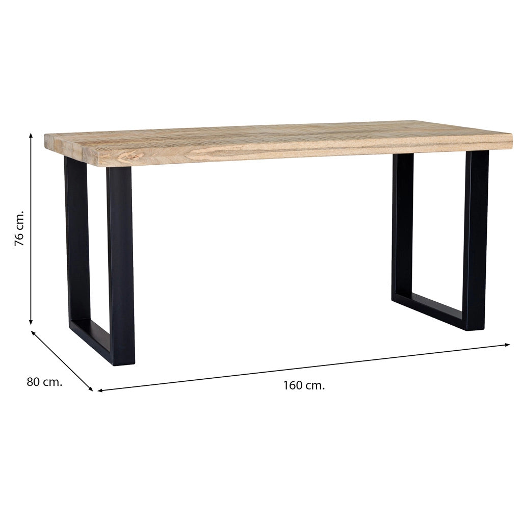 Tavolo da pranzo rettangolare con piano in mango naturale e gambe 160x80x76