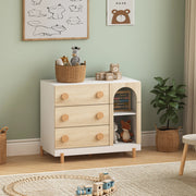 Cassettiera Vaarentaa per Cameretta con 3 Cassetti e 2 Vani Aperti 79x41x66 cm - Bianco/Effetto Rovere [en.casa]