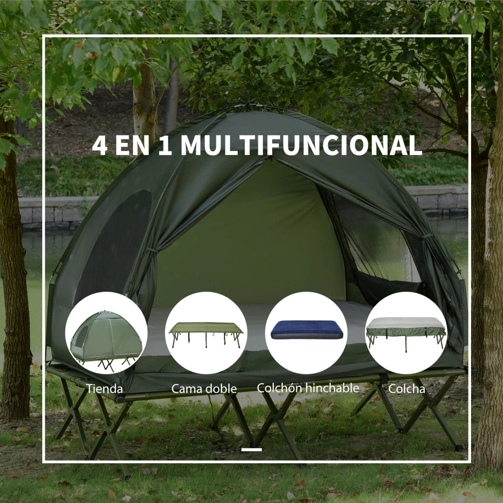Letto da Campeggio Matrimoniale Pieghevole con Materasso ¨C Zephmum ¨C Verde Tessuto Oxford Acciaio 193x145x180 cm