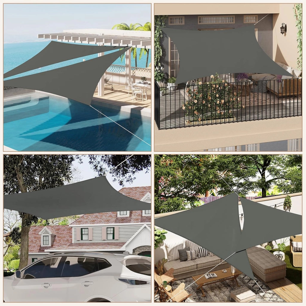 Telo Ombreggiante in PES, Poliestere 200 g/m², Vela Ombreggiante Idrorepellente, Telo Parasole per Esterni, Protezione Solare, con Anelli a D e Corde, per Balcone, Pergolato,5x5 m, Grigio Scuro