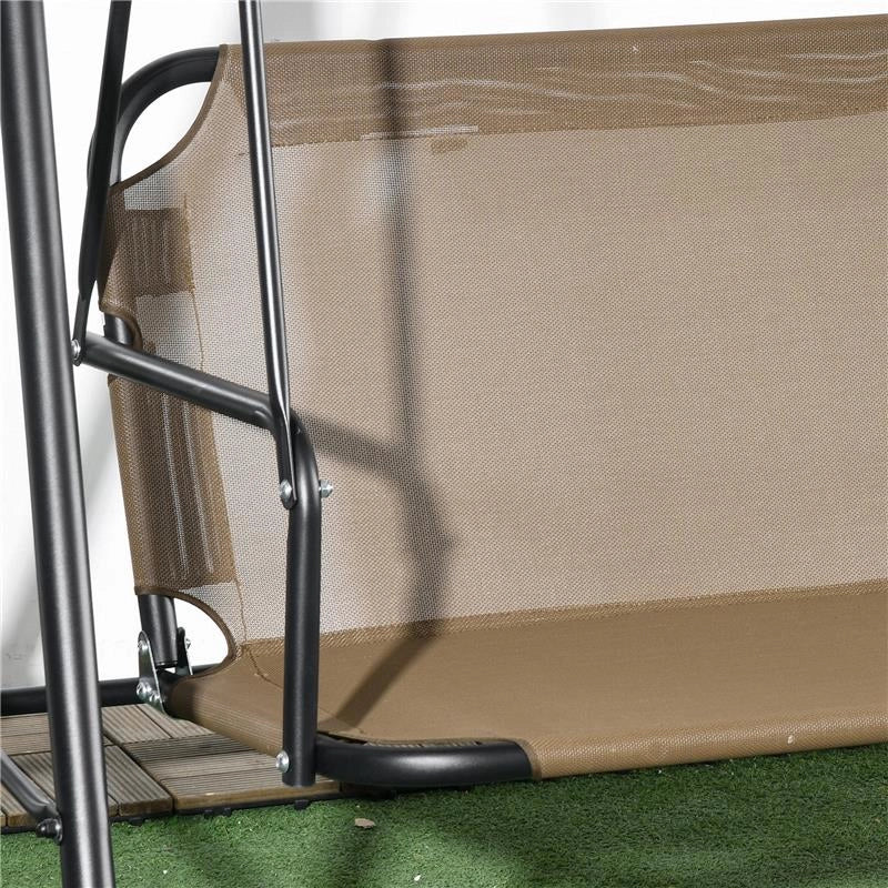 DONDOLO DA GIARDINO 3 POSTI CON COPERTURA REGOLABILE IN ACCIAIO E POLIESTERE 172X110X153 CM MARRONE E GRIGIO