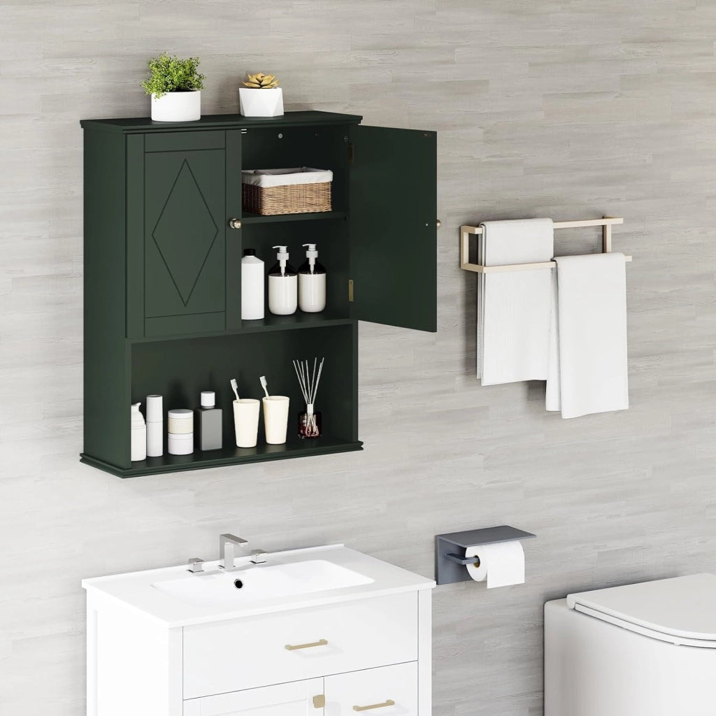 Mobile da Bagno, Armadietto a 2 Ante con Ripiano Regolabile, Armadio da Parete con Mensola Semi-aperta per Asciugamani, Prodotti per la Cura della Pelle e Articoli da Bagno (Verde)