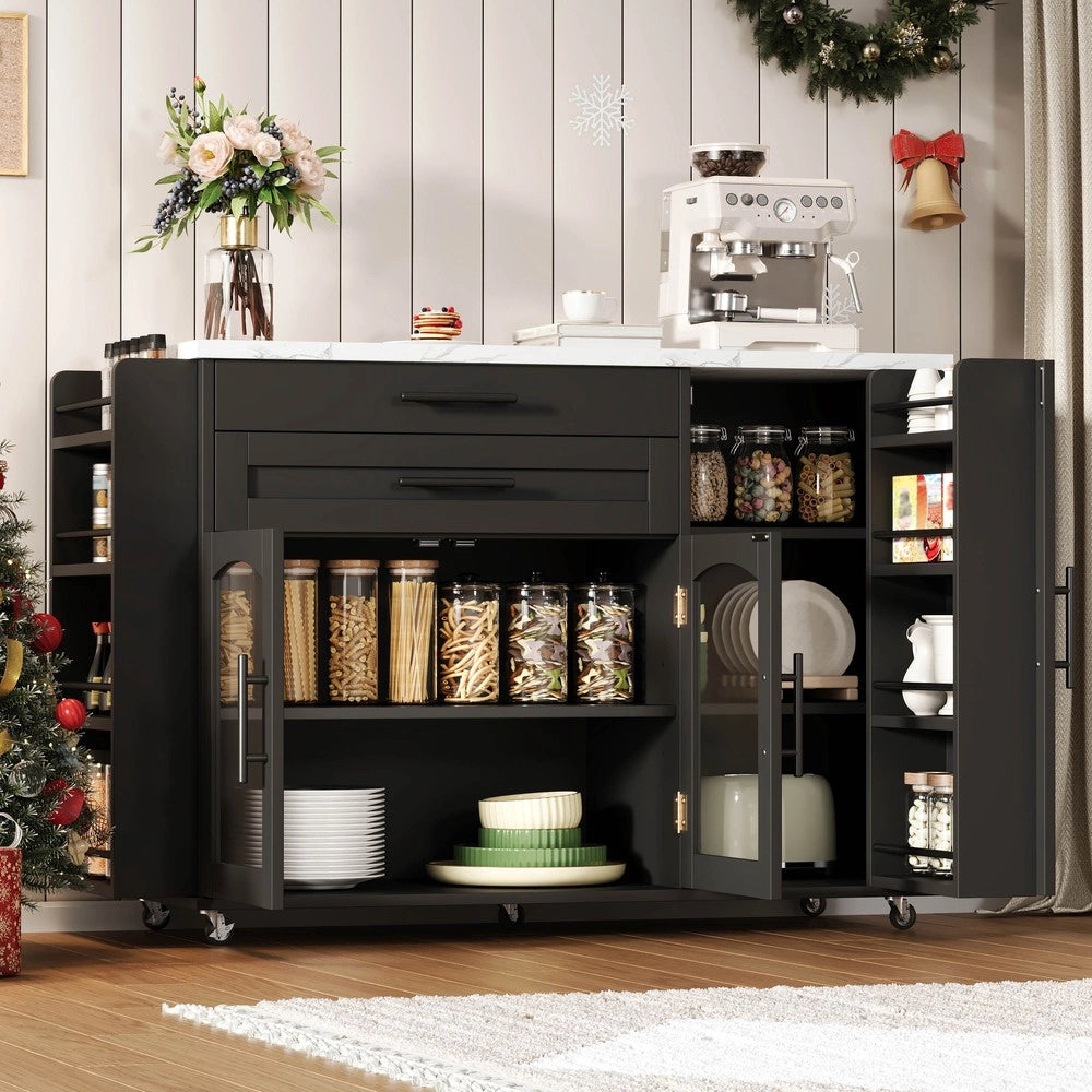 Carrello da Cucina con Piano Allungabile ¨C Xylo ¨C 5 Ruote, Ripiani, Cassetto, 120x45x90 cm