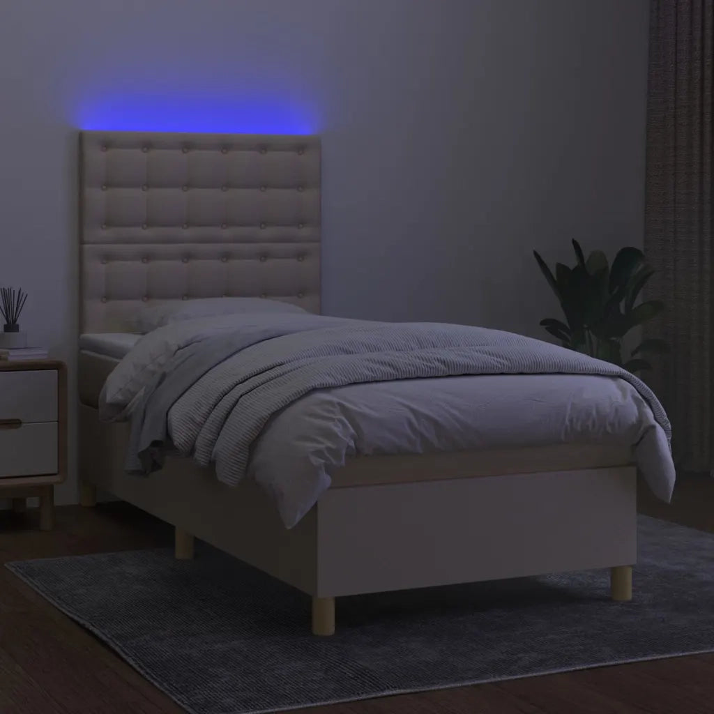Letto a Molle con Materasso e LED Crema 90x190 cm in Tessuto 3135722