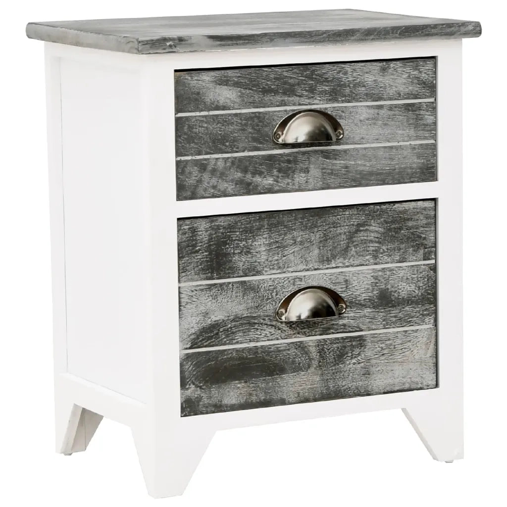 Comodino-Tavolino da notte Grigio e Bianco 38x28x45 cm in Legno di Paulownia
