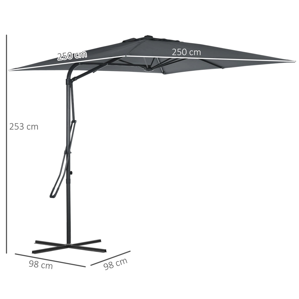 Ombrellone Quadrato Giardino ¨C zephmum ¨C 2.5x2.5m Grigio Scuro Base Incrociata