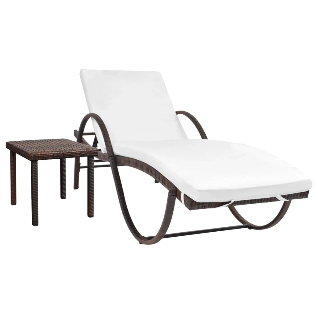 Lettino prendisole sedia a sdraio lettino prendisole letto da giardino mobili da esterno per patio con cuscino e tavolo resina intrecciata marrone 02_0012452