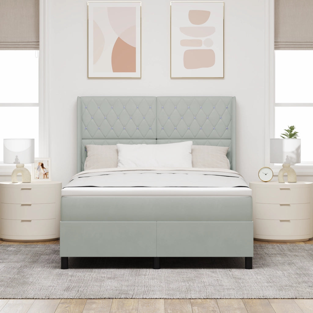 Letto Box Spring con Materasso Grigio Chiaro 140x200 cm Velluto