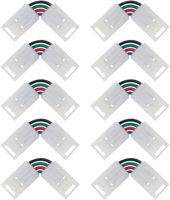 Connessione angolare per striscia di luce RGB - 10 pezzi - Senza saldatura - Adatto per 12V & 24V - Tipo L con adattatore di connettore a vite - 10 mm di larghezza